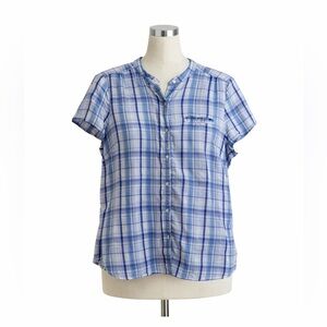 L.L. Bean Women’s 1X Blue Plaid Button Front Shirt Lightweight Casual Top